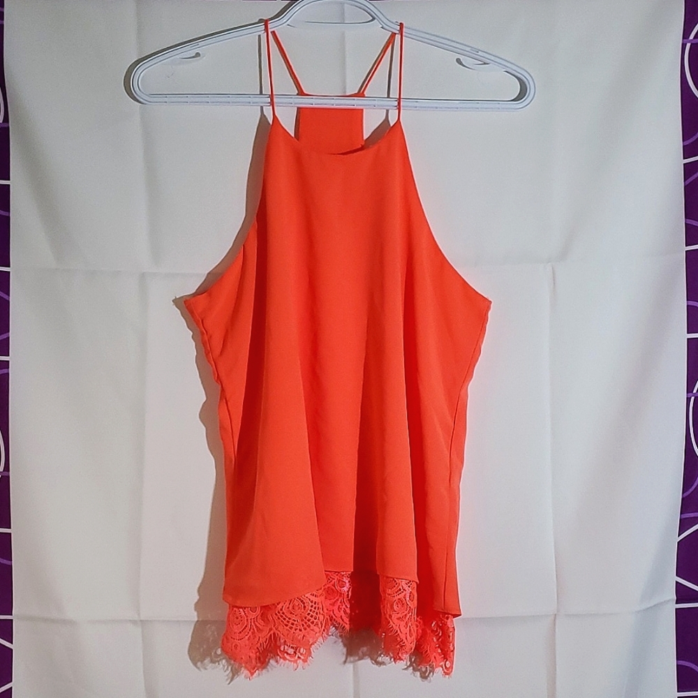 Sweet Journey Coral, Orange/Pink Colour Flowy Dual-Layer Strappy Tank - Small